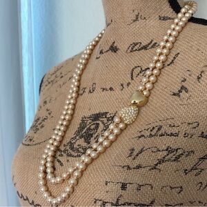 Joan Rivers Classics Collection Gold and Cream Pearl Necklace with Heart clasp